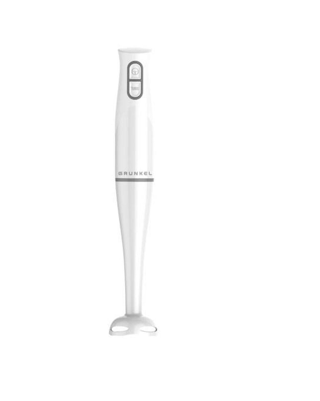 Grunkel white hand blender with 600W power, compact small electric kitchen appliance for blending and mixing.