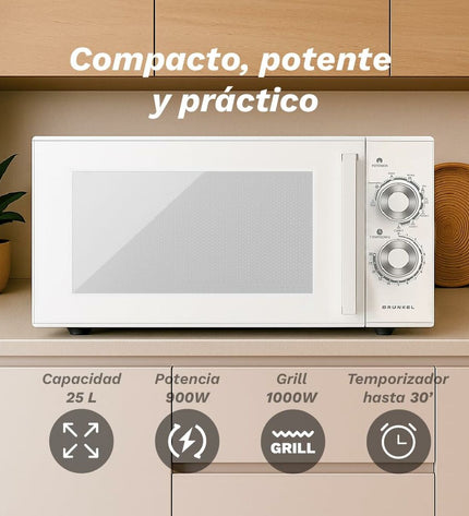 Grunkel white 800W air fryer with 25L capacity, compact electric kitchen appliance for healthy frying and cooking.