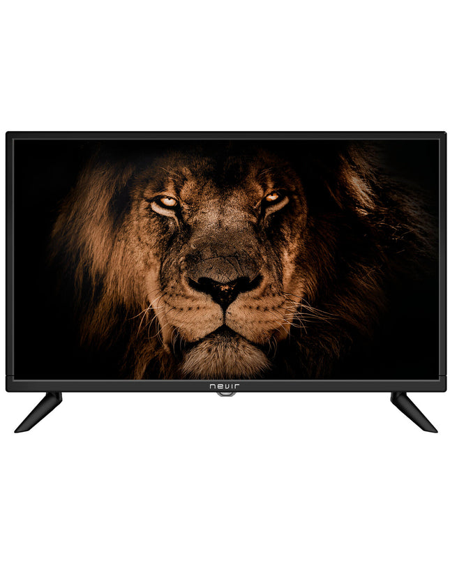 NEVIR 24-inch HD LED Smart TV displaying colorful home screen with sleek black frame for home entertainment and video viewing