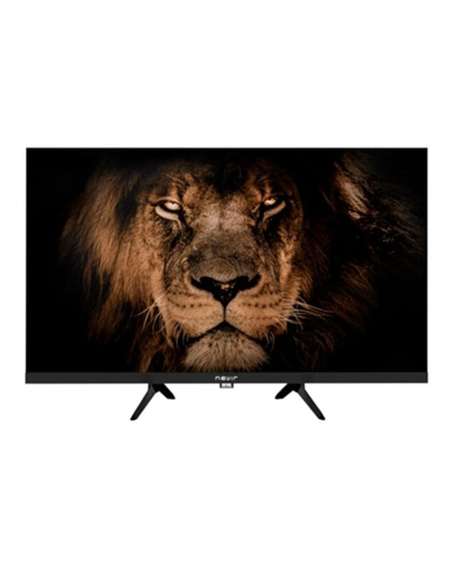 NEVIR 7804 HD 32-inch LED Smart TV with DVB-T2 and DVB-S2 ports, showing a sleek black screen in a modern living room setup.