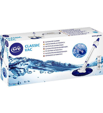Gre Classic Vac 19001 automatic pool cleaner in action, designed for swimming pools, jacuzzis, and garden pond maintenance.