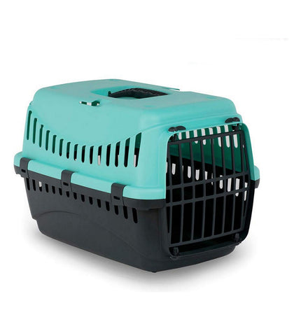 Nayeco Pegaso Plus dog carrier basket in beige with ventilation holes, measuring 58x38x38 cm, designed for canine transport.