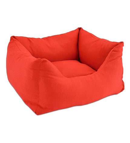 Colorful Nayeco dog bed in red with multicolor acrylic fabric, measuring 59 x 59 x 50 cm for small pets.