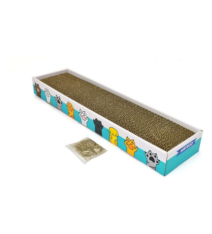 Nayeco Taby Cat brown cardboard cat tree with scratching posts, measuring 48x13x4 cm, designed for feline play and rest.