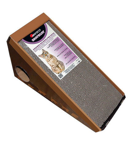 Nayeco Skatecat cardboard cat tree with scratching surfaces and cozy hideouts, measuring 36x24x37 cm for feline play and rest.