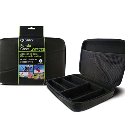 KSIX hard case for sports camera, durable outdoor electronic accessory, with dimensions 24x17.5x5 cm, black in color.
