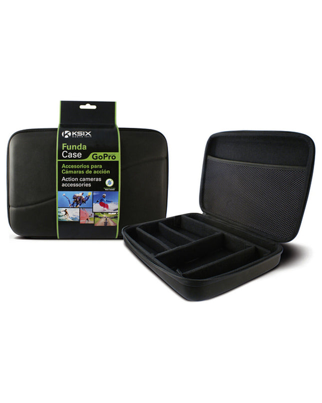 KSIX hard case for sports camera, durable outdoor electronic accessory, with dimensions 24x17.5x5 cm, black in color.