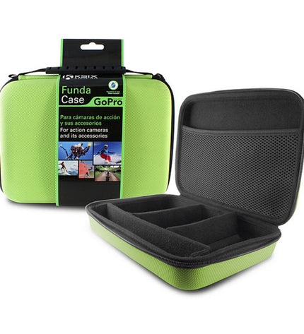 KSIX hard case for sport camera, outdoor electronics, black protective storage box with foam interior, 24x17.5x5 cm.