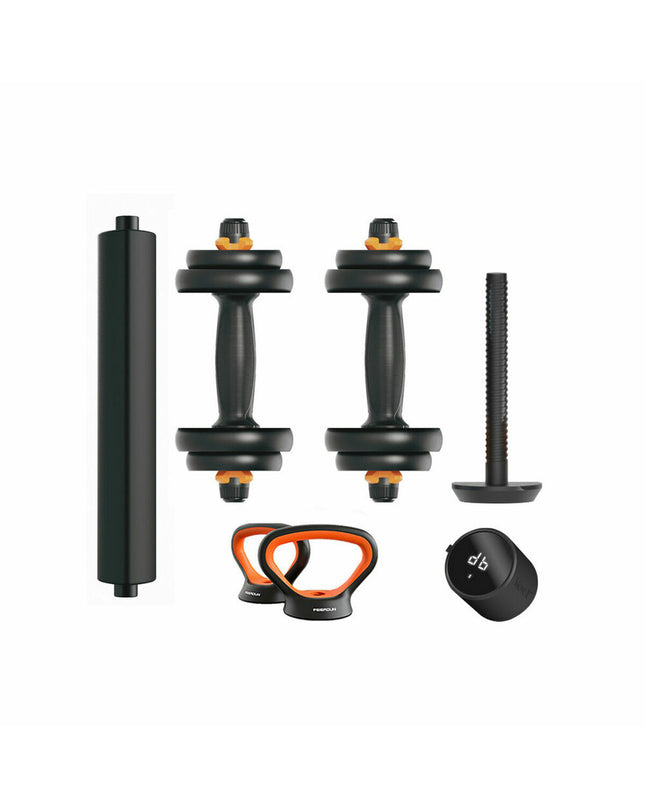 Xiaomi ORMANC10V2P dumbbells for fitness and outdoor exercise, black with adjustable weight plates in a gym setting