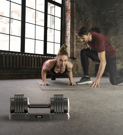 KSIX Q235 black 11 Kg dumbbells for fitness and outdoor workouts, featuring a sturdy handle and compact design.