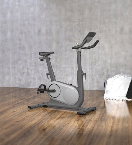 Refurbished Nexgim stationary exercise bike with Bluetooth 5.0, black frame, display monitor, and adjustable seat for fitness workouts