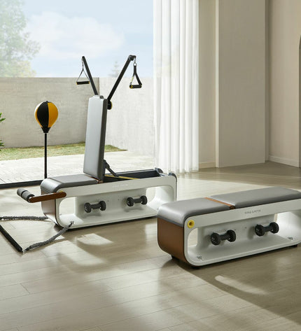 Xiaomi FBB1C multifunctional fitness device for bodybuilding, showing various workout attachments and controls.