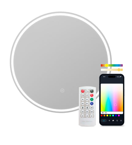 KSIX Oasis E bathroom mirror with LED lighting, 36W, 1000 lumens, featuring sleek reflective glass and modern design.