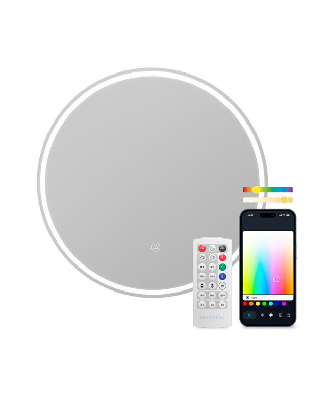 KSIX Oasis E bathroom mirror with LED lighting, 36W, 1000 lumens, featuring sleek reflective glass and modern design.