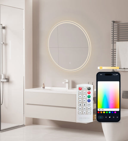KSIX Oasis E bathroom mirror with LED lighting, 36W, 1000 lumens, sleek design, suitable for modern bathrooms.