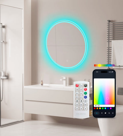 KSIX Oasis E bathroom mirror with LED lighting, 36W, 1000 lumens, modern design, suitable for home bathrooms.