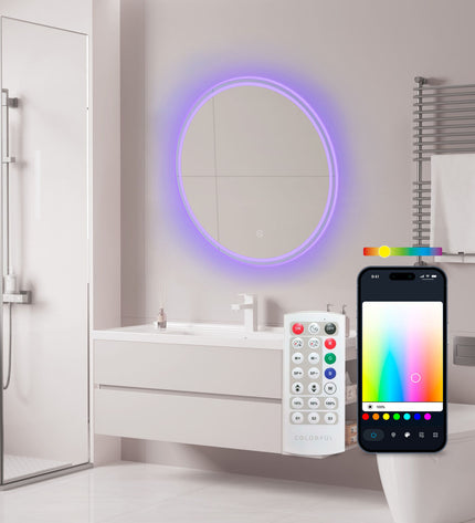 KSIX Oasis E bathroom mirror with LED lighting, 36W, 1000 lumens, modern design, suitable for bathroom decor.