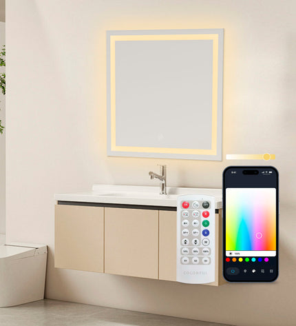 KSIX Aqua E bathroom mirror with LED lighting, 36W, 1300 lumens, modern design, mounted on bathroom wall, sleek and functional.