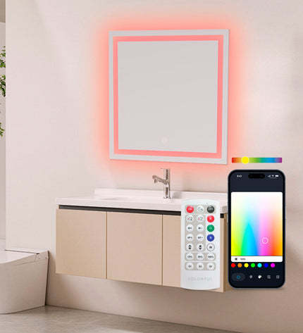 KSIX Aqua E bathroom mirror with LED lighting, 36W, 1300 lumens, modern design, suitable for home bathroom use