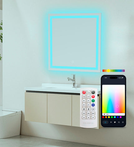 KSIX Aqua E LED bathroom mirror with built-in lighting, 36W, 1300 lumens, modern design for bathroom decor and functionality.