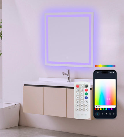 KSIX Aqua E bathroom mirror with LED lighting, 36W, 1300 lumens, modern design, suitable for home bathroom decor.