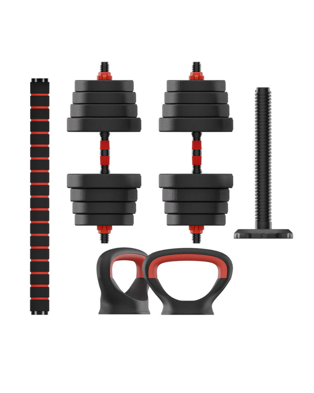 Pair of KSIX 30 Kg dumbbells for fitness and outdoor exercise, with black handles and weight plates visible.