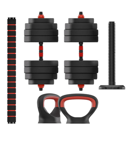 KSIX 20 kg kettlebell and dumbbell set with 19 pieces for fitness and outdoor workouts, black color.