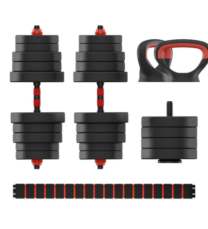 KSIX kettlebell and dumbbell set for fitness and outdoor exercise, with black and silver weights and textured grips.