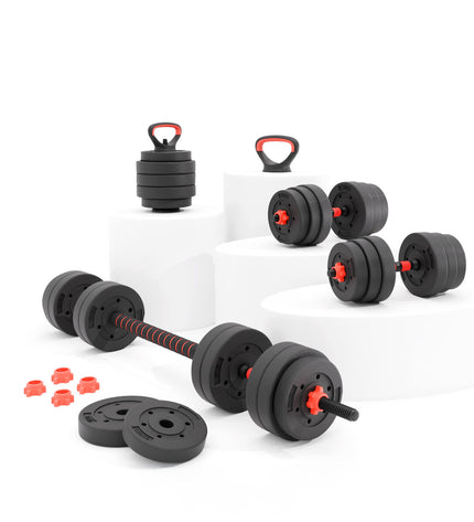KSIX kettlebell and dumbbell set for fitness and outdoor training, featuring black weights and ergonomic handles.