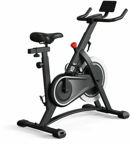 KSIX Bluetooth stationary bike for sport and outdoor fitness, showing the bike's console and ergonomic design.