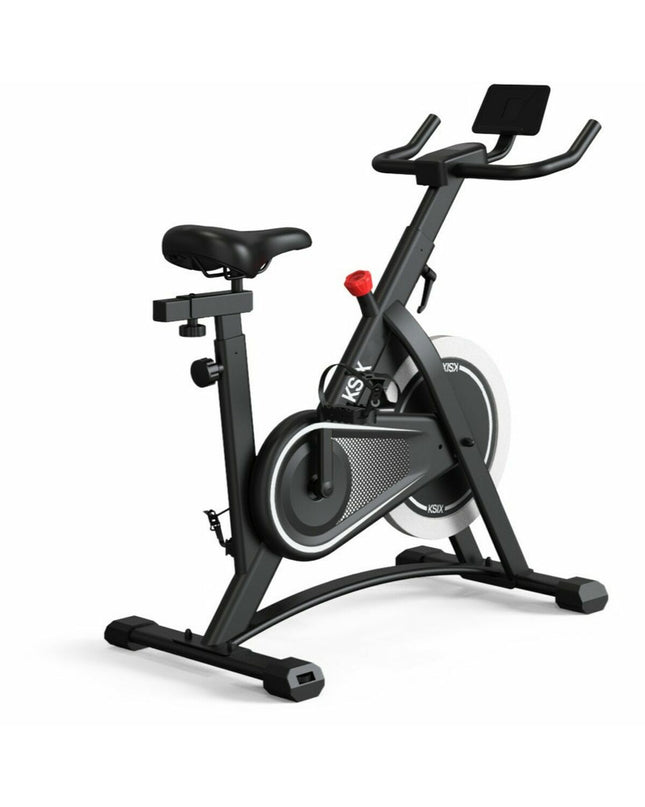KSIX Bluetooth stationary bike for sport and outdoor fitness, showing the bike's console and ergonomic design.