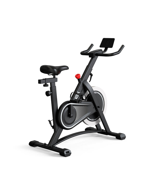 KSIX Bluetooth stationary bike for sport and outdoor fitness, showing the bike's display and sleek design.