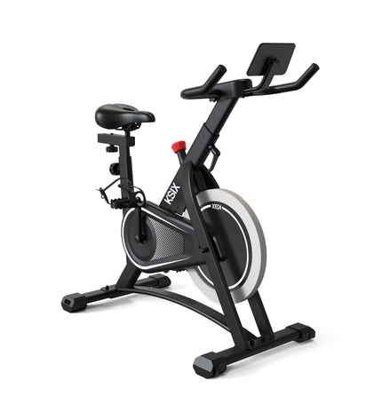 KSIX Bluetooth stationery exercise bike, sport and outdoor fitness equipment, close-up of bike display and controls