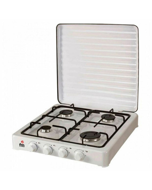 Grupo FM gasfornuis HG400 4F Wit outdoor camping stove with four burners, ideal for outdoor cooking and camping adventures.