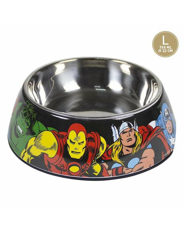 Marvel hondenvoerbak van melamine met 760 ml capaciteit, geschikt voor honden, in wit en blauw met Marvel design.