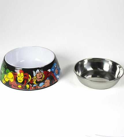 Marvel Melamine dog feeding bowl with 760 ml capacity, featuring a colorful Marvel design for canine feeding.