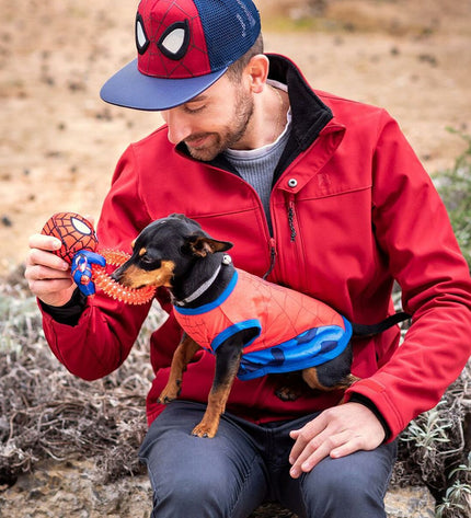 Red Spider-Man dog chew toys, 7x12.5x18.5 cm, set of 4, durable pet toys for dogs featuring Spider-Man design.