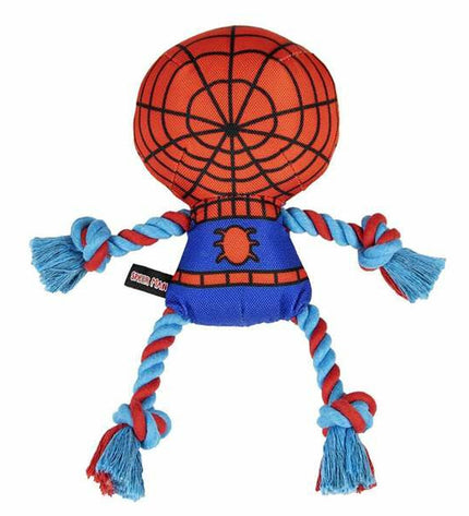 Set of four Spider-Man dog toys in red, shaped like spiders, measuring 8x13x26 cm, designed for playful dogs.