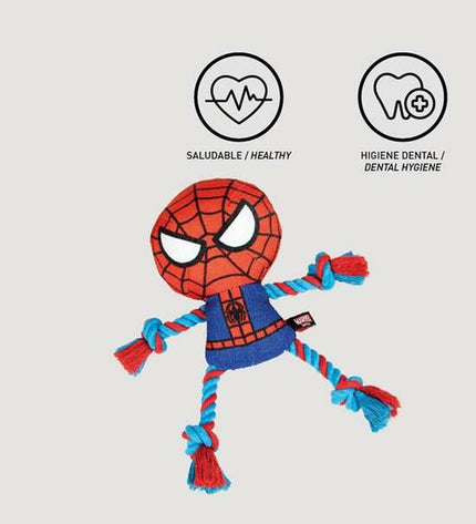 Set of four red Spider-Man dog toys shaped like spiders, measuring 8x13x26 cm, featuring Spider-Man branding.