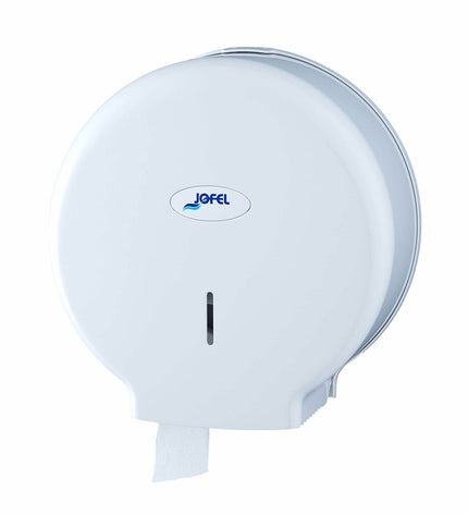 White ABS plastic Tork toilet paper holder measuring 28.3 x 12 cm, designed for bathroom use.