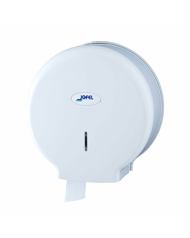 White ABS plastic Tork toilet paper holder measuring 28.3 x 12 cm, designed for bathroom use.