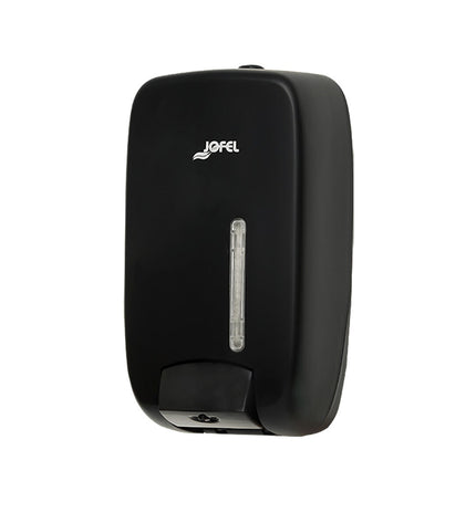 Jofel Timeless black 1L soap dispenser for bathroom and kitchen, sleek design for hygienic handwashing.