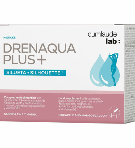 Cumlaude Lab DRENAQUA PLUS+ dietary supplement box with 14 capsules, health and personal care vitamin and mineral supplement.