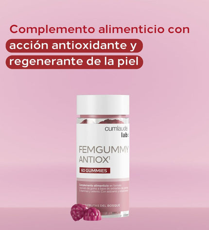 Cumlaude Lab FEMGUMMY ANTIOX dietary supplement box with 60 gummies for health and personal care, vitamins and minerals.