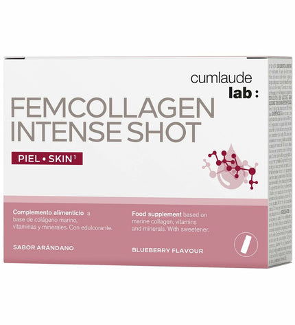 Cumlaude Lab Femcollagen Intense Shot supplement box with 7 bottles, health and personal care, vitamins, minerals, collagen.