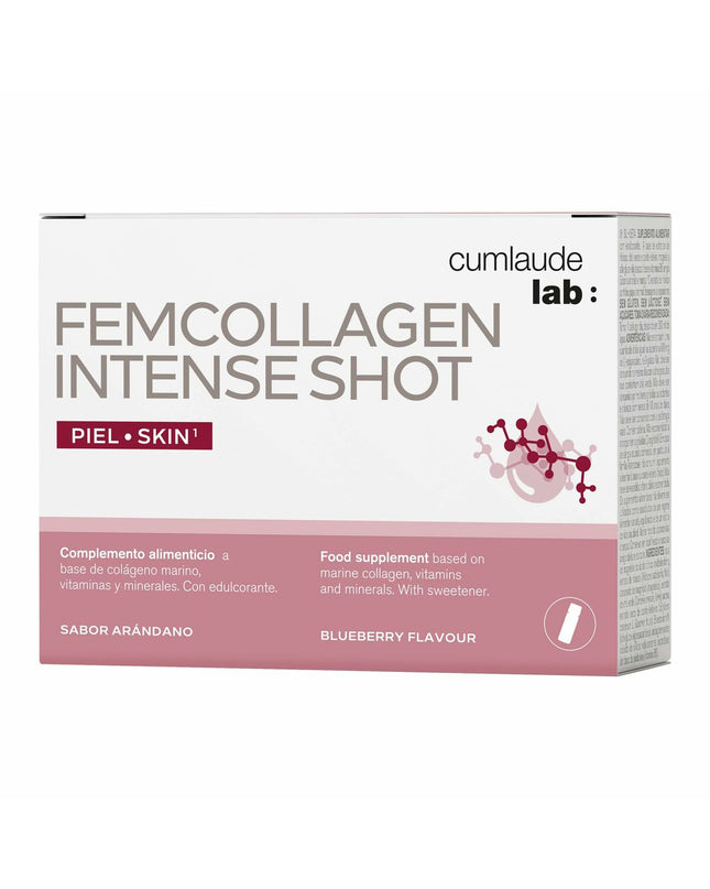 Cumlaude Lab Femcollagen Intense Shot supplement box with 7 bottles, health and personal care, vitamins, minerals, collagen.