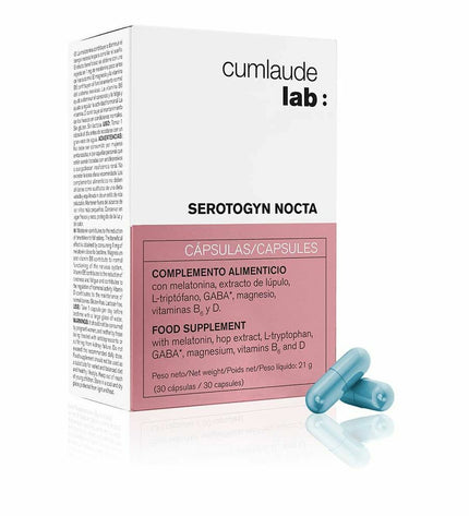 Cumlaude Lab Serotogyn Nocta dietary supplement box with 30 capsules, for health and personal care, vitamins and minerals.