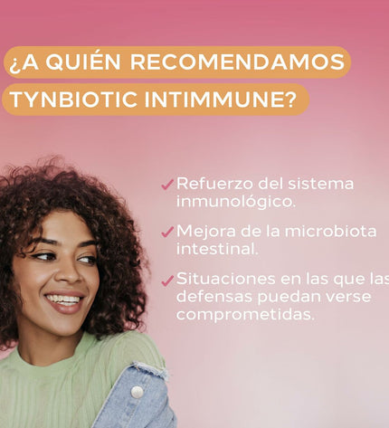 Cumlaude Lab TYNBIOTIC INTIMMUNE dietary supplement bottle with 28 capsules, for immune support and gut health.