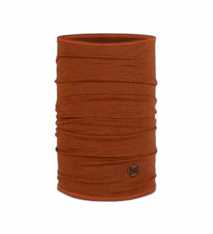 Buff Nekwarmer Trail Buff in solid cinnamon color, ideal for outdoor sports, camping, and hiking, shown in a close-up image.