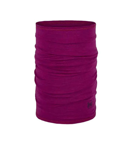 Buff Nekwarmer Buff Merino lightweight solid magenta-brown neck warmer for outdoor activities and camping, made from soft merino wool.